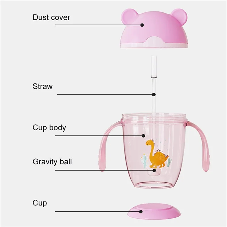 Weighted Ball Sippy Cups for Toddlers 300ml Leakproof PP Water Bottle with Handle and Straw (No FDA Certification, BPA Free) - Light Pink / Bear