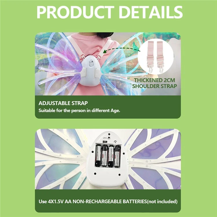 Ailes de fée électriques avec lumières LED pour enfants filles, ailes de papillon lumineuses pour la fête, accessoire de Noël
