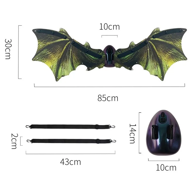 Alas de dinosaurio eléctrico para niños al aire libre, efecto de luz portátil para fiestas de cumpleaños, Halloween - Verde