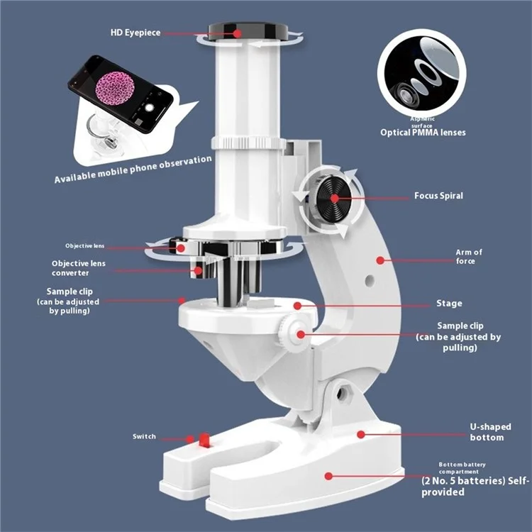 2235 Children Microscope 1200X Magnifying Phone Observation STEM Students Science Experiment Toy