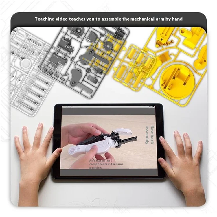 DIY 3-in-1 Zusammengebauter Hydraulischer Roboterarm für Kinder - Wissenschaftliches Experimentier-Puzzle-Spielzeug in Grau + Gelb
