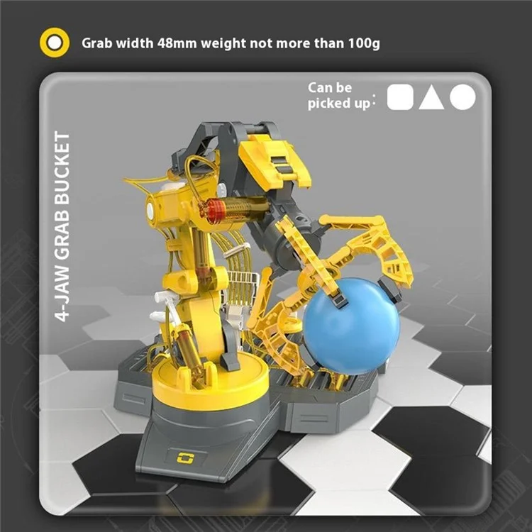 DIY 3-in-1 Zusammengebauter Hydraulischer Roboterarm für Kinder - Wissenschaftliches Experimentier-Puzzle-Spielzeug in Grau + Gelb