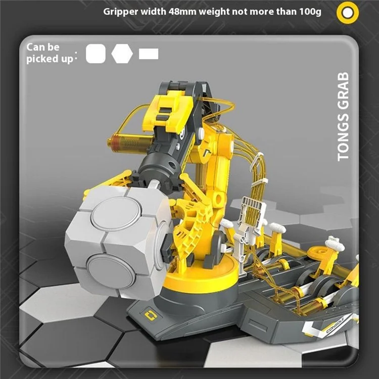 DIY 3-in-1 Zusammengebauter Hydraulischer Roboterarm für Kinder - Wissenschaftliches Experimentier-Puzzle-Spielzeug in Grau + Gelb