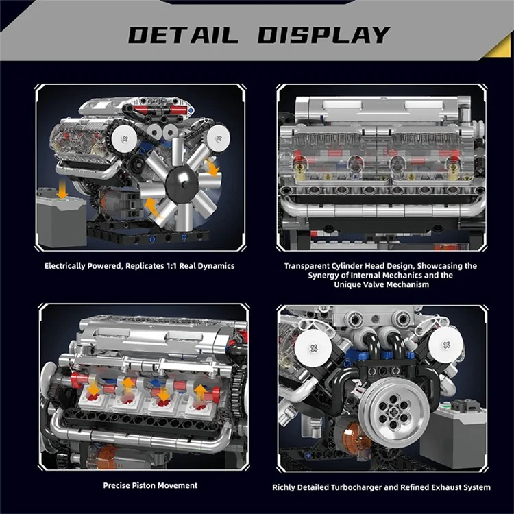 10088 V8 Motor Modell-Bausatz mit elektrischem Antrieb - DIY Lernspielzeug für Kinder und Autofans