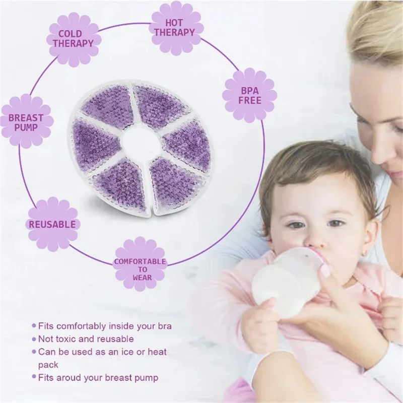 2 Sets Reusable Breast Therapy Pads Hot Cold Compress Care Pads for Breastfeeding Engorgement Relief - Purple
