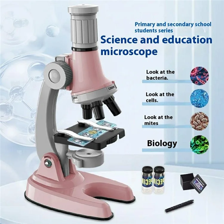 3301 STEM Educational Microscope Toy 100X / 600X / 1200X Magnification Science Kit Biology Experiment Equipment - Pink