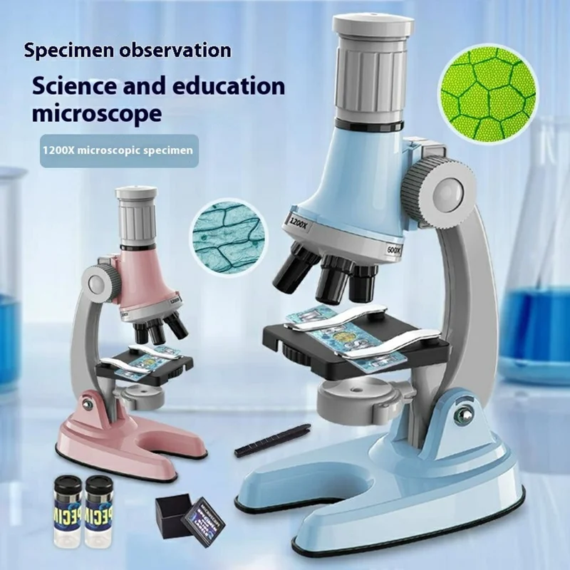 3301 STEM Educational Microscope Toy 100X / 600X / 1200X Magnification Science Kit Biology Experiment Equipment - Blue
