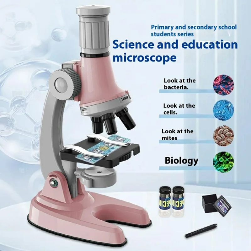 3301 STEM Educational Microscope Toy 100X / 600X / 1200X Magnification Science Kit Biology Experiment Equipment - Blue