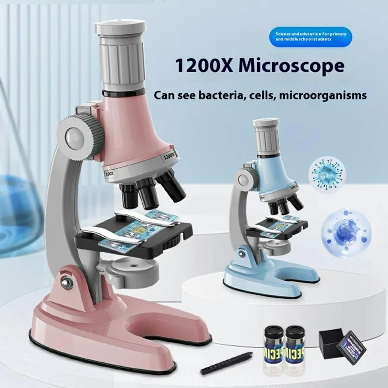 3301 STEM Educational Microscope Toy 100X / 600X / 1200X Magnification Science Kit Biology Experiment Equipment - Blue