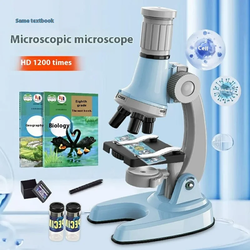 3301 STEM Educational Microscope Toy 100X / 600X / 1200X Magnification Science Kit Biology Experiment Equipment - Blue