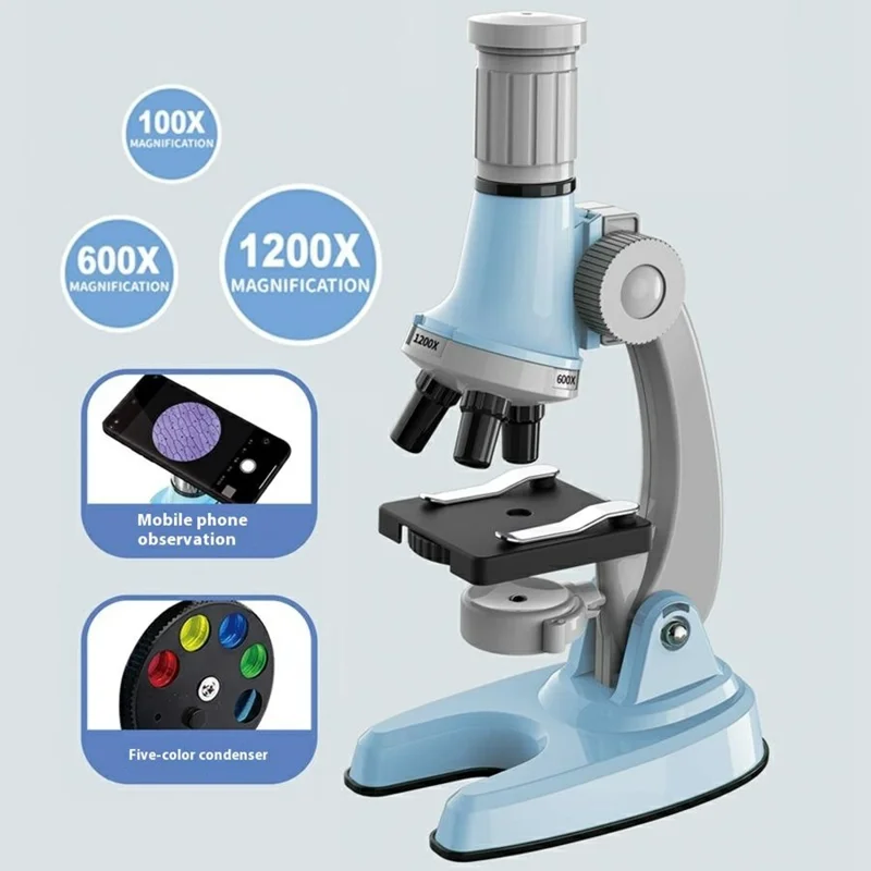 3301 STEM Educational Microscope Toy 100X / 600X / 1200X Magnification Science Kit Biology Experiment Equipment - Blue