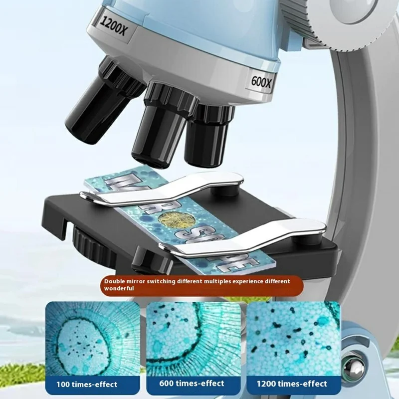 3301 STEM Educational Microscope Toy 100X / 600X / 1200X Magnification Science Kit Biology Experiment Equipment - Blue
