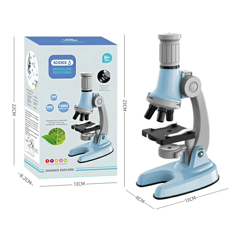 3301 STEM Educational Microscope Toy 100X / 600X / 1200X Magnification Science Kit Biology Experiment Equipment - Blue