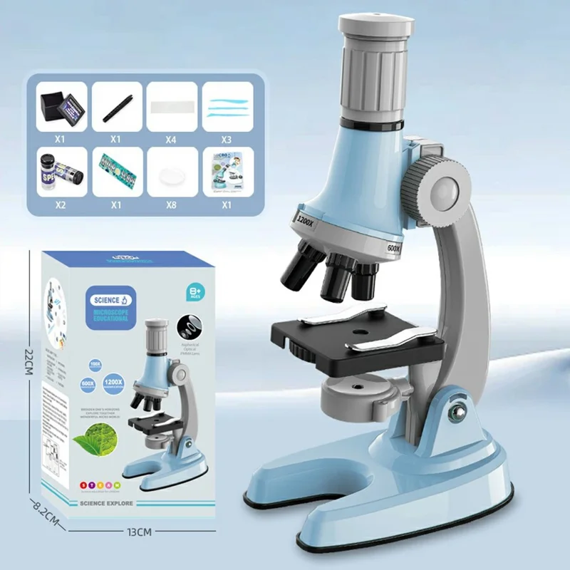 3301 STEM Educational Microscope Toy 100X / 600X / 1200X Magnification Science Kit Biology Experiment Equipment - Blue