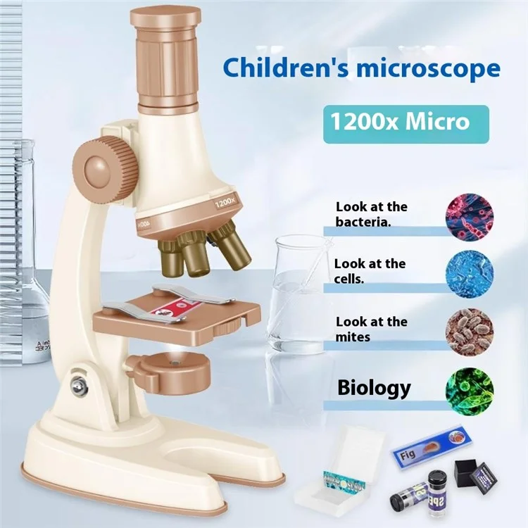 C2501 Microscopio Calibrato per Bambini 1200X - Kit Scientifico Educativo STEM per Esperimenti di Biologia - Colore Caffè