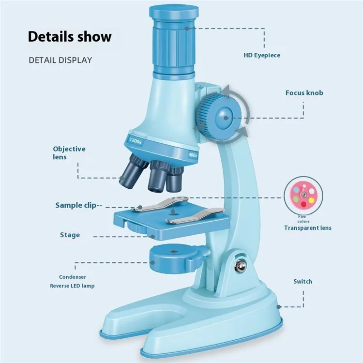 C2501 Microscopio Calibrato per Bambini 1200X - Kit Scientifico Educativo STEM per Esperimenti di Biologia - Colore Caffè
