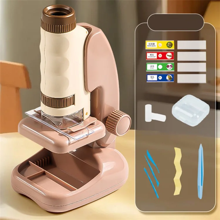 2507 Microscopio portatile tascabile con supporto per bambini, ingrandimento 180X, strumento educativo STEM per l'ottica - Marrone