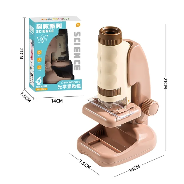 2507 Microscopio portatile tascabile con supporto per bambini, ingrandimento 180X, strumento educativo STEM per l'ottica - Marrone