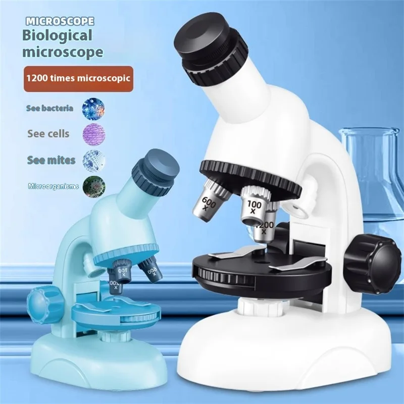 C2504 Microscope STEM pour Élèves du Primaire et du Collège, Kit d'Expérience Scientifique Éducatif avec Grossissement 1200x - Bleu