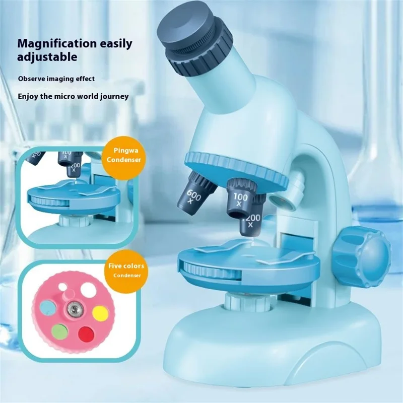 C2504 Microscope STEM pour Élèves du Primaire et du Collège, Kit d'Expérience Scientifique Éducatif avec Grossissement 1200x - Bleu
