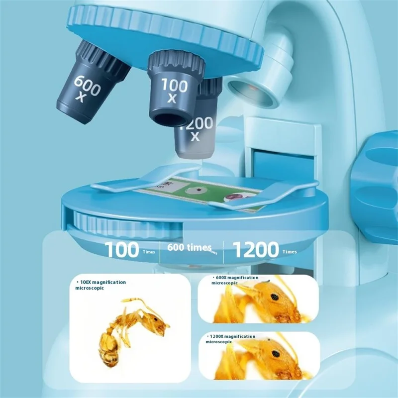 C2504 Microscope STEM pour Élèves du Primaire et du Collège, Kit d'Expérience Scientifique Éducatif avec Grossissement 1200x - Bleu