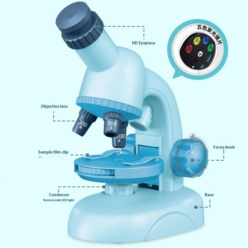 C2504 Microscope STEM pour Élèves du Primaire et du Collège, Kit d'Expérience Scientifique Éducatif avec Grossissement 1200x - Bleu