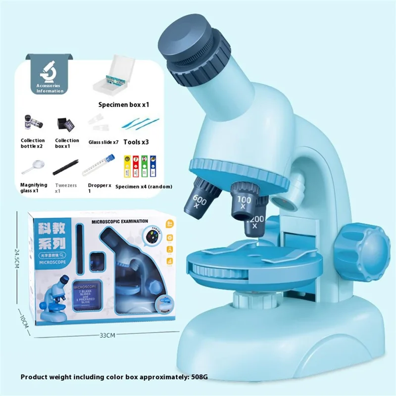 C2504 Microscope STEM pour Élèves du Primaire et du Collège, Kit d'Expérience Scientifique Éducatif avec Grossissement 1200x - Bleu