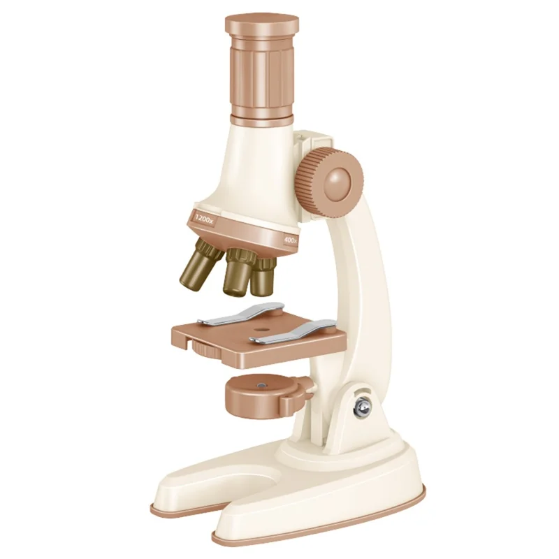Kit de Microscópio C2502U para Crianças 1200x Ampliação Brinquedo Educacional de Ciências STEM para Experimentos de Biologia - Bege