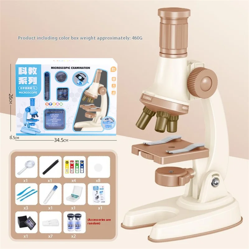 Kit de Microscópio C2502U para Crianças 1200x Ampliação Brinquedo Educacional de Ciências STEM para Experimentos de Biologia - Bege