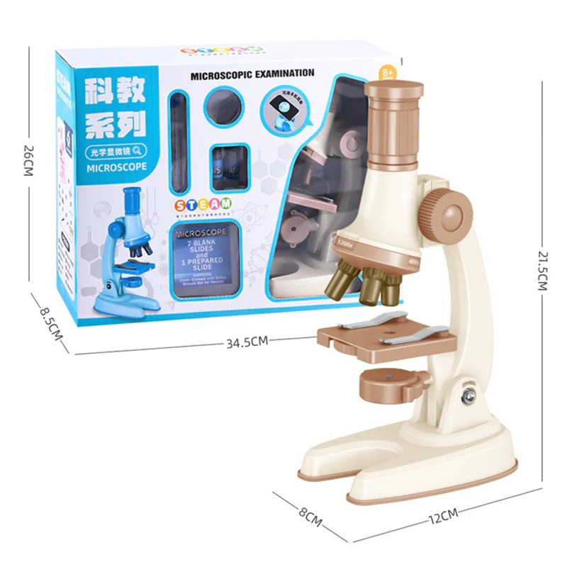 Kit de Microscópio C2502U para Crianças 1200x Ampliação Brinquedo Educacional de Ciências STEM para Experimentos de Biologia - Bege
