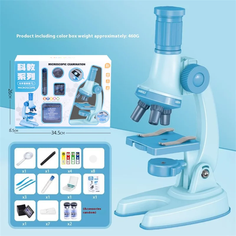 C2502U Kids Microscope Set 1200x Magnification Educational Science Toy STEM Learning Optical Kit for Biology Experiments - Blue