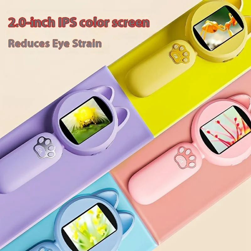 HMO20B 2.0 Inch HD Screen 4X Magnification Portable Digital Microscope with LED Light for Kids - Pink