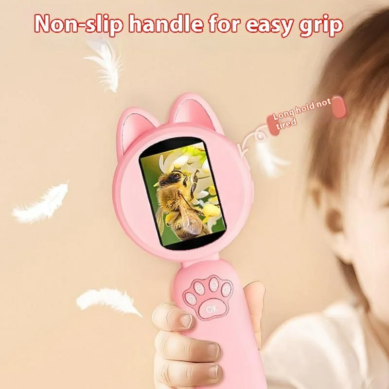 HMO20B 2.0 Inch HD Screen 4X Magnification Portable Digital Microscope with LED Light for Kids - Pink