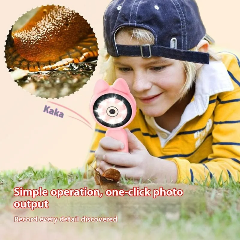 HMO20B 2.0 Inch HD Screen 4X Magnification Portable Digital Microscope with LED Light for Kids - Pink