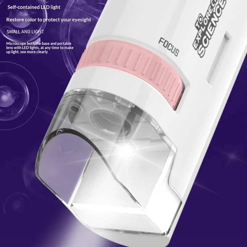 60X-200X Kids Portable Handheld Microscope Outdoor Scientific Microscope with LED Light - Pink