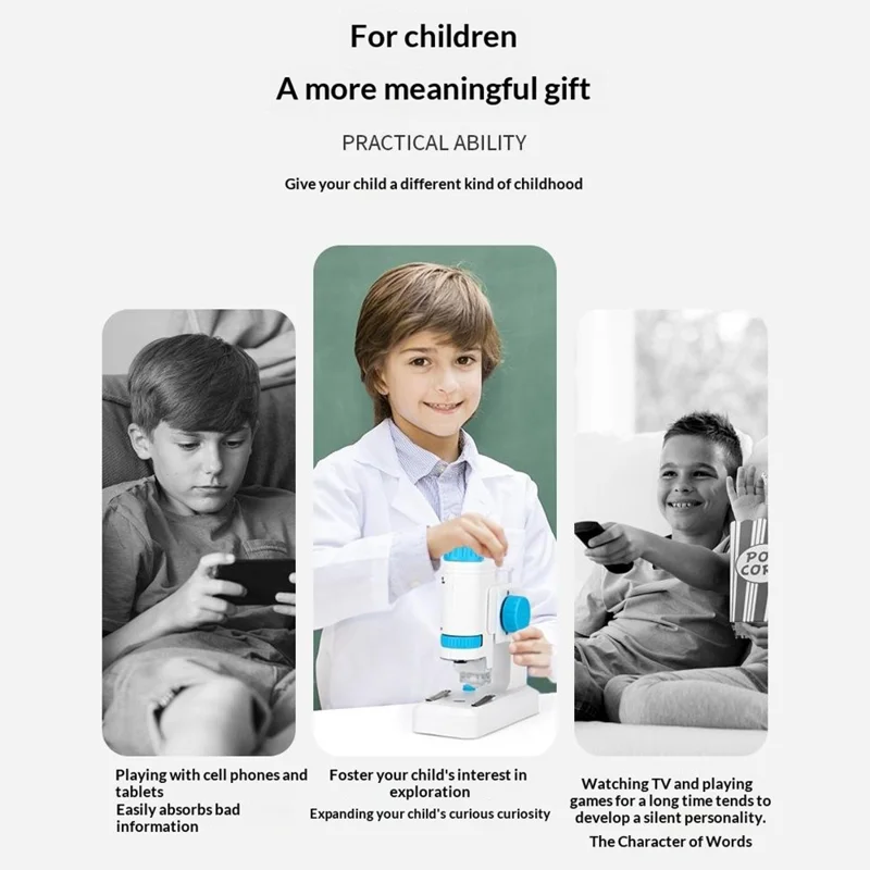 60X-200X Kids Portable Handheld Microscope Outdoor Scientific Microscope with LED Light - Pink