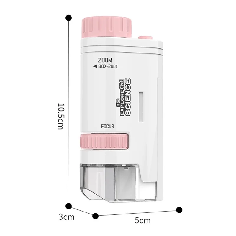 60X-200X Kids Portable Handheld Microscope Outdoor Scientific Microscope with LED Light - Pink