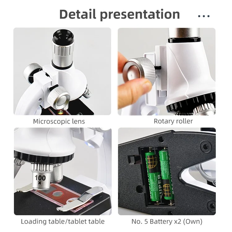 Children Microscope 1200X Magnification Tool Elementary School Student STEM Science Experiment Boys Girls Educational Toy - 2232