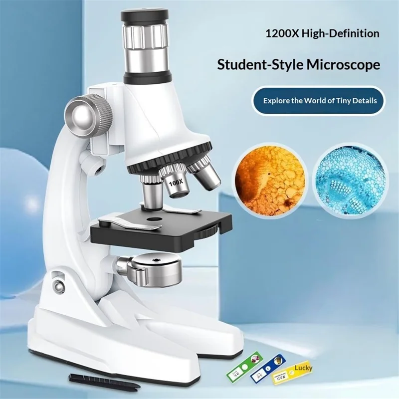 QB3304 Microscópio Infantil com Ampliação de 1200x, Kit de Experiência Científica de Biologia com Luz LED - Branco