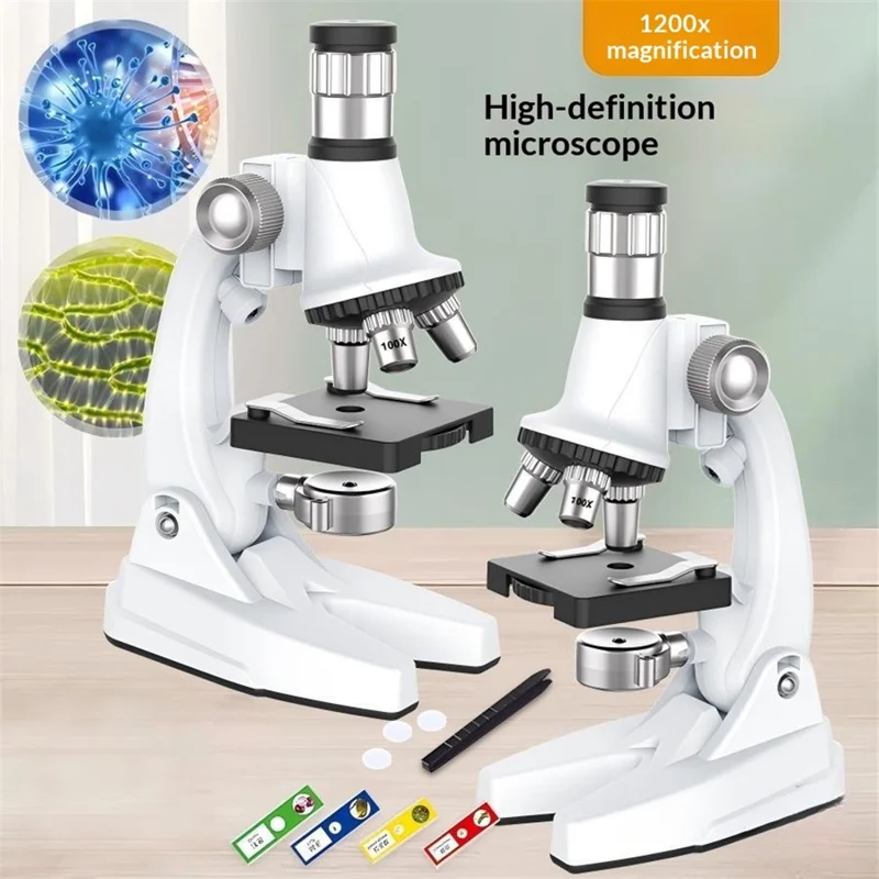 QB3304 Microscópio Infantil com Ampliação de 1200x, Kit de Experiência Científica de Biologia com Luz LED - Branco