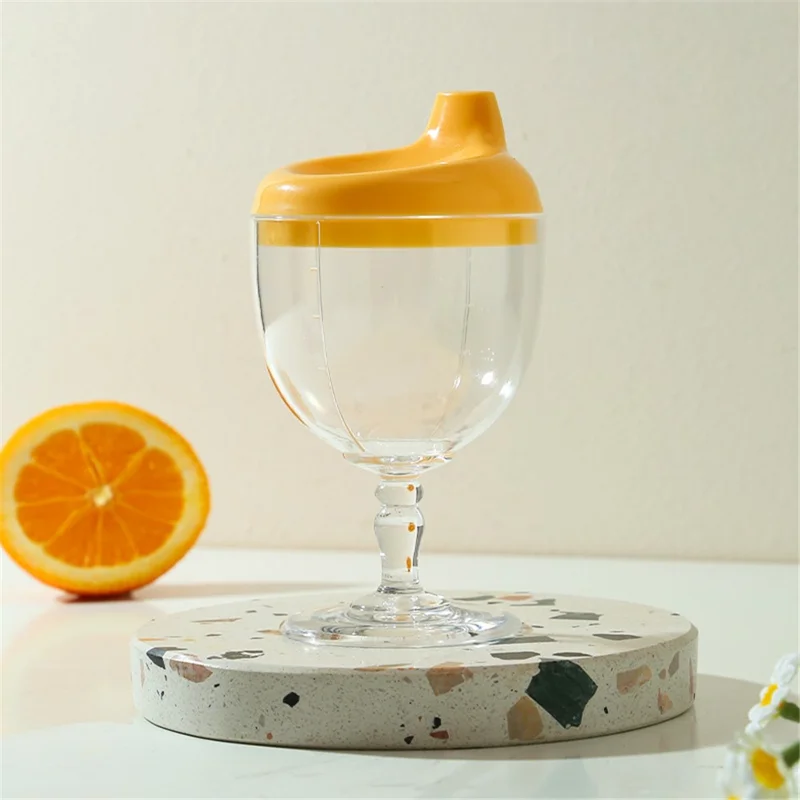 200ml Infant Learning Drinking Wine Glass Shape Toldder Nursing Bottle Baby Feeding Goblet Duckbill Cup ST (BPA Free, No FDA Certificate) - Yellow