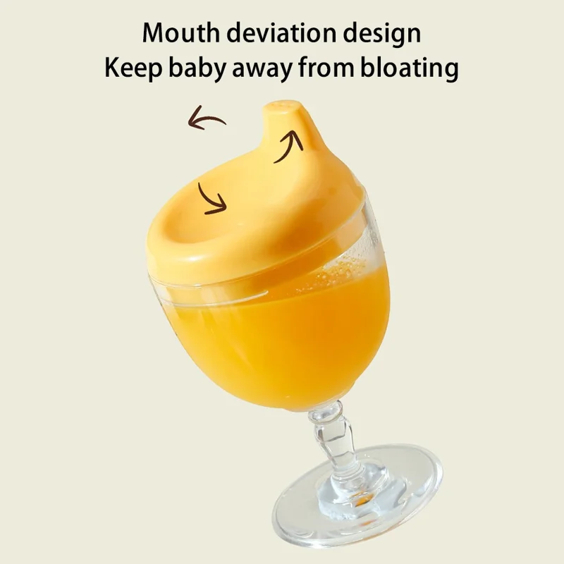 200ml Infant Learning Drinking Wine Glass Shape Toldder Nursing Bottle Baby Feeding Goblet Duckbill Cup ST (BPA Free, No FDA Certificate) - Yellow