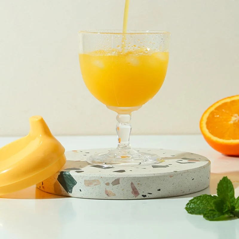 200ml Infant Learning Drinking Wine Glass Shape Toldder Nursing Bottle Baby Feeding Goblet Duckbill Cup ST (BPA Free, No FDA Certificate) - Yellow