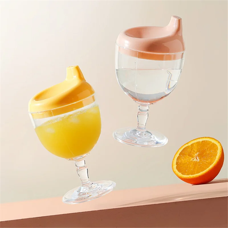 200ml Infant Learning Drinking Wine Glass Shape Toldder Nursing Bottle Baby Feeding Goblet Duckbill Cup ST (BPA Free, No FDA Certificate) - Yellow