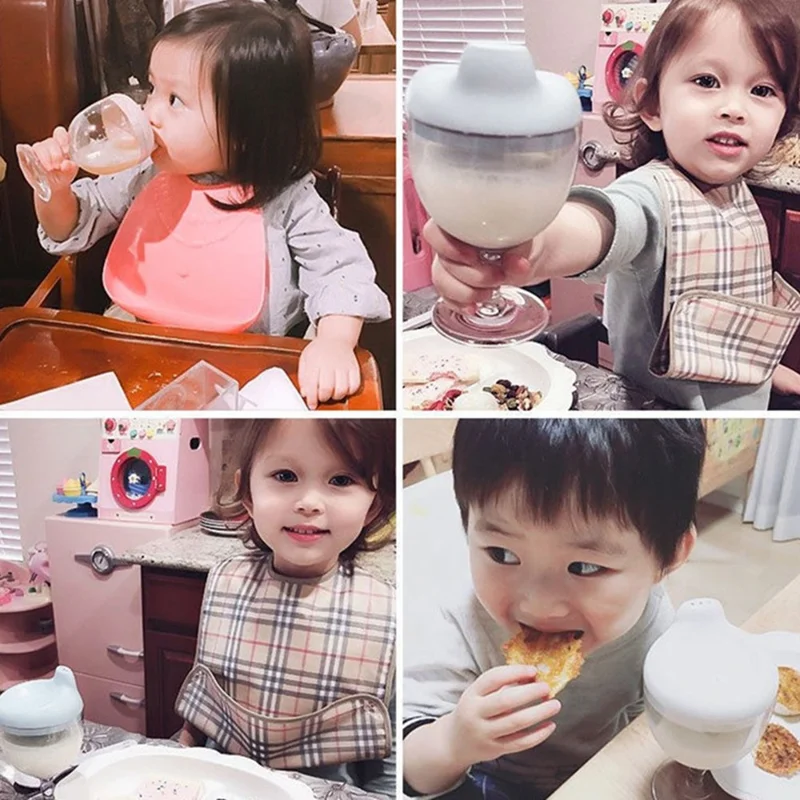 200ml Infant Learning Drinking Wine Glass Shape Toldder Nursing Bottle Baby Feeding Goblet Duckbill Cup ST (BPA Free, No FDA Certificate) - Yellow