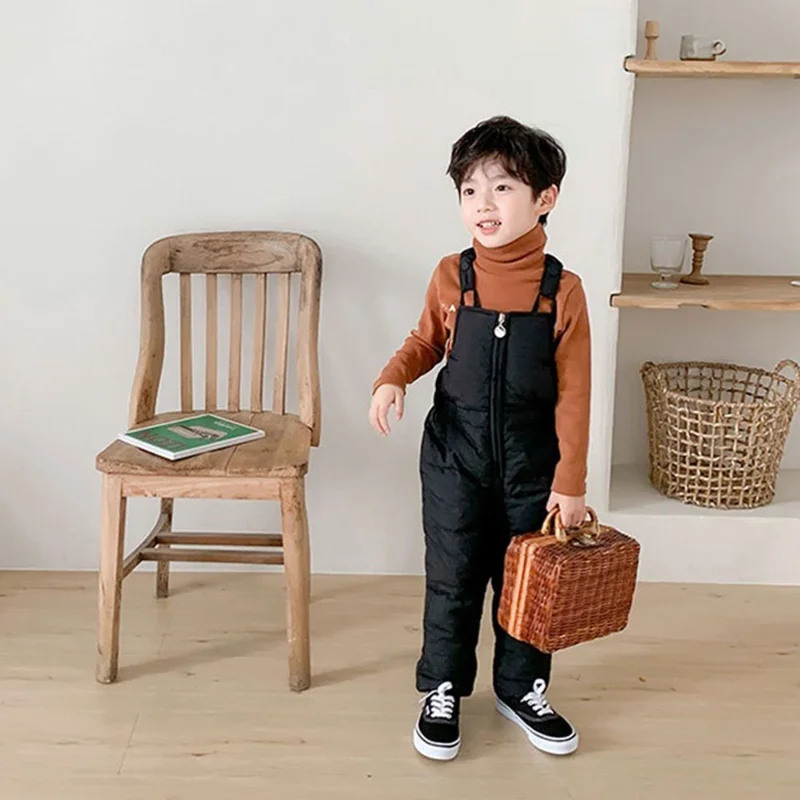 Toddler Kids Winter Overall Sleeveless Jumpsuit Down Trousers Down Pants - Black / 100cm
