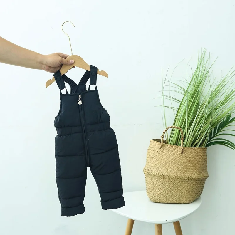 Toddler Kids Winter Overall Sleeveless Jumpsuit Down Trousers Down Pants - Black / 100cm