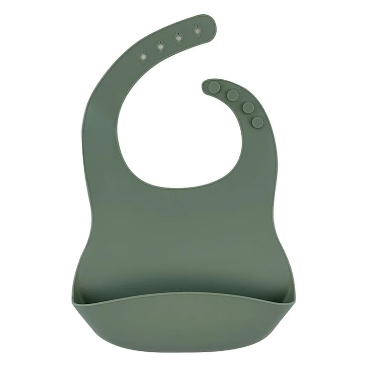 Silicone Ultralight Bib for Baby and Toddler, Soft Waterproof Unisex Children Feeding Bib Adjustable Design (BPA-Free, FDA Certification) - Green