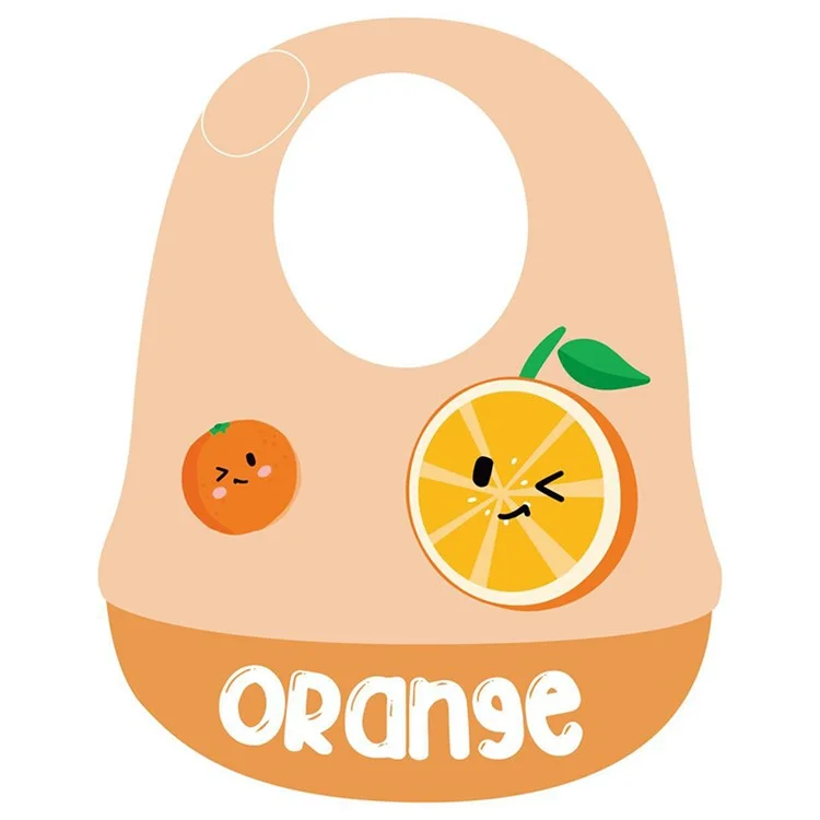 Fruit Pattern Baby Silicone Bib Ultra Slim Waterproof Adjustable Food Crumb Catcher Toddler Bib - Orange