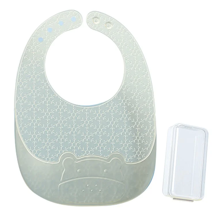 Super Soft Silicone+Nano Silver Baby Bib Food Crumb Catcher Adjustable Toddler Eating Bib with Storage Box ST - Light Yellow